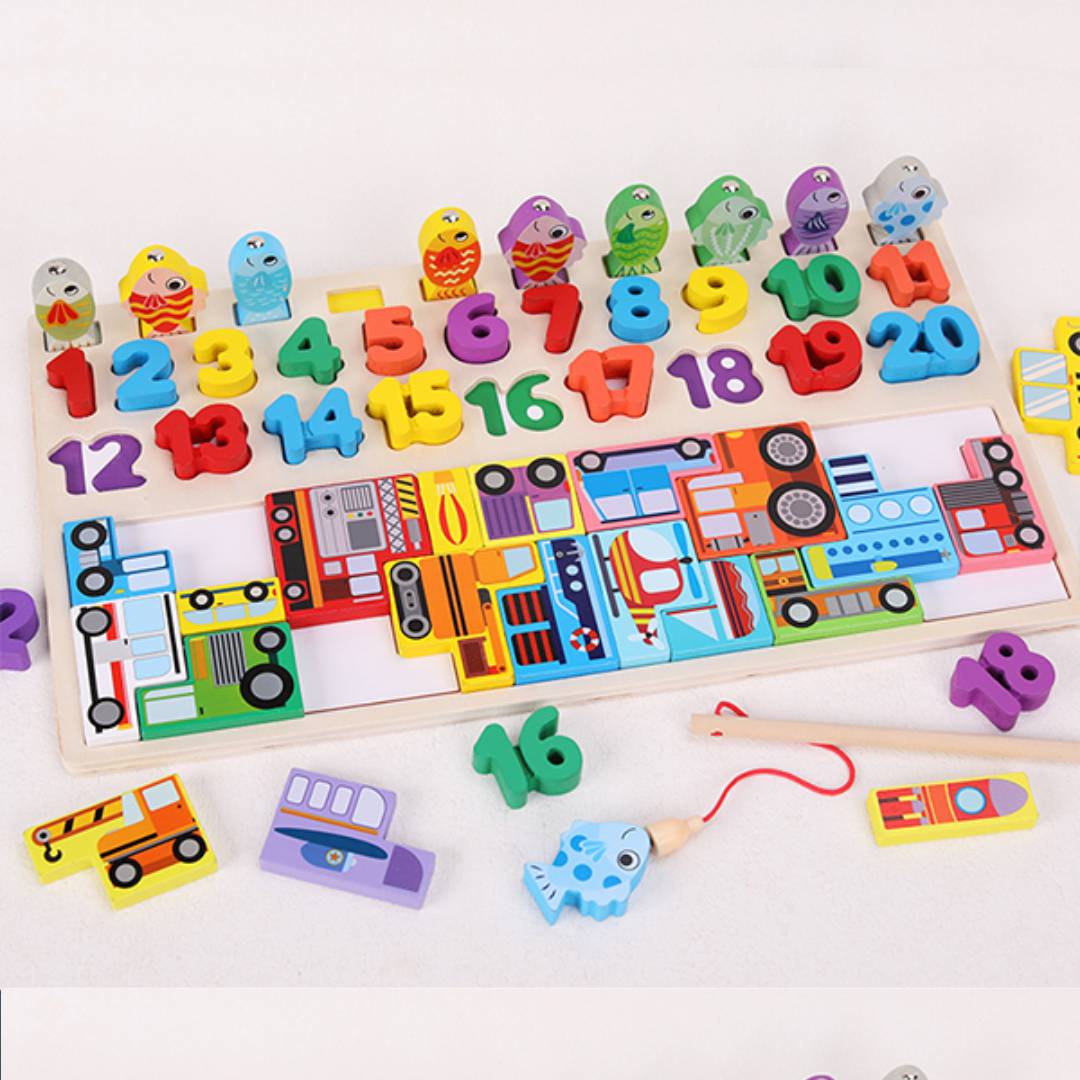 3-in-1 Wooden Alphabet, Animal & Fishing Puzzle Toy