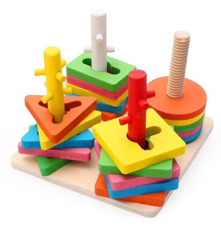 Colorful Wooden Geometric Shape Peg Puzzle Stacker