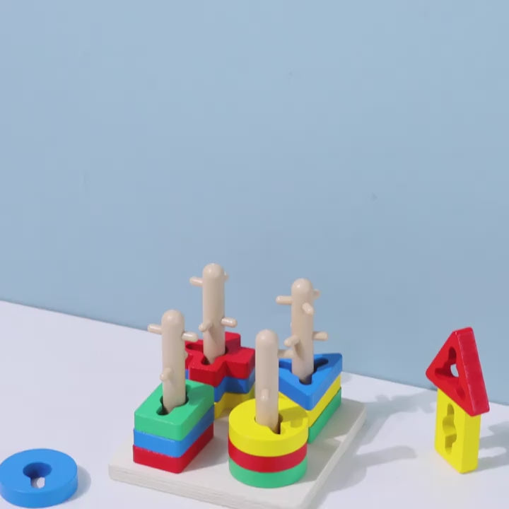 Colorful Wooden Geometric Shape Peg Puzzle Stacker
