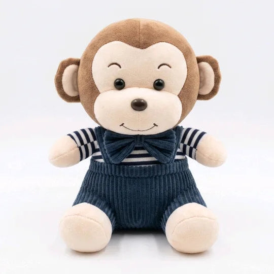 Monkey Plush Toy with Corduroy Overalls & Bowtie