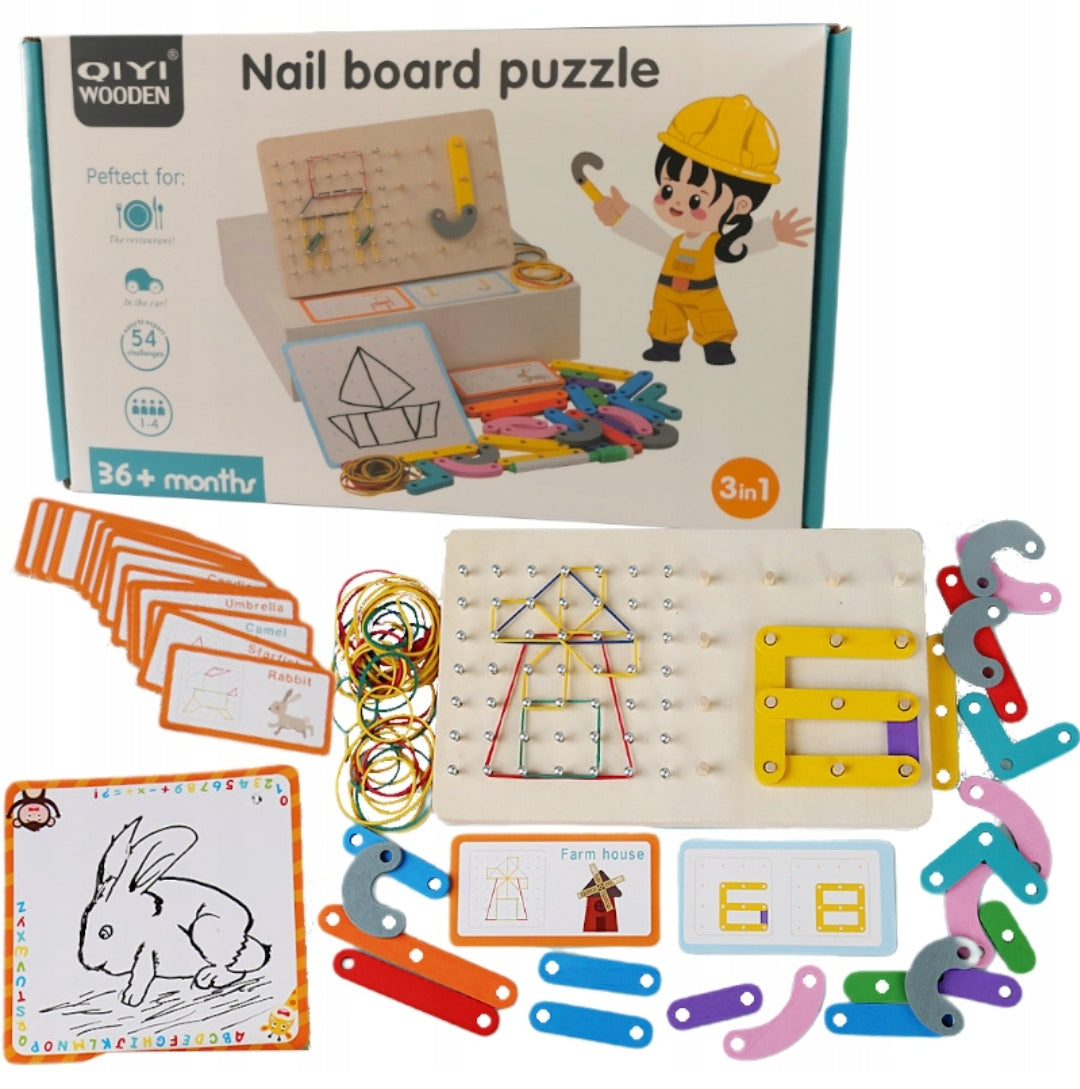 Wooden Nail Board Puzzle 2-IN-1 - JustForKids