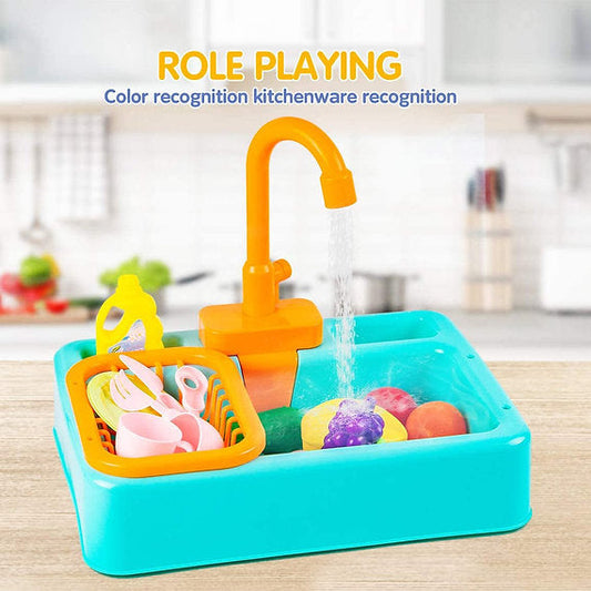 Battery-Operated Dishwasher Sink Toy – Blue / Yellow / Pink / Navy Blue Color
